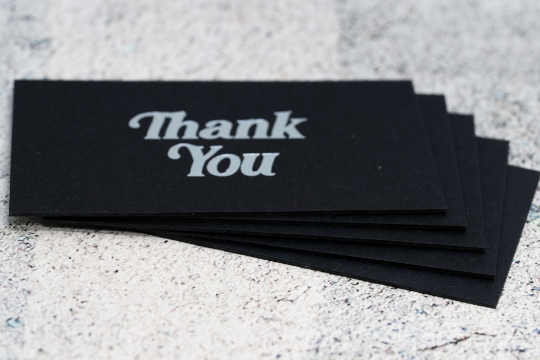 20 Thank You very much - Black Card Stock with Gold Foil Embossed pressed  Letter