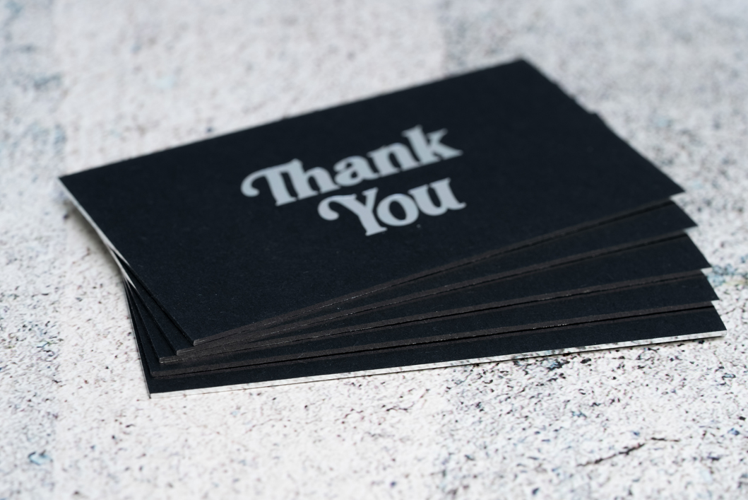 20 Thank You very much - Black Card Stock with Gold Foil Embossed pressed  Letter